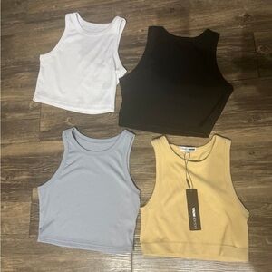 Fashion Nova Ribbed Tank Crop Set — White, Black, Gray, Taupe